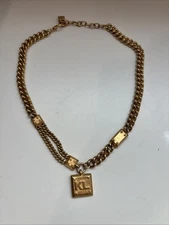 Vintage Karl Lagerfeld Gold Tone Logo Chain Necklace