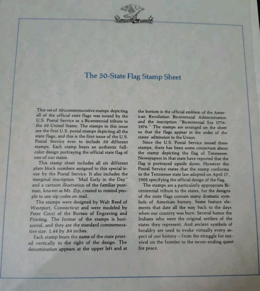 Postal Booklet - US Stamp 1976 State Flags Sheet of 50 Stamps Scott #1633-82 - Image 4 of 4