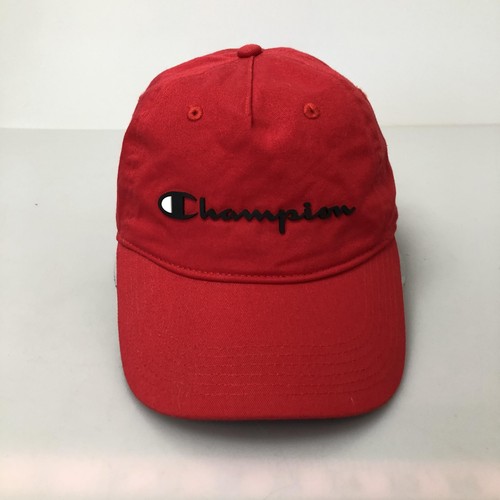 Champion Script Logo Hat Cap Red Baseball Adjustable Strap Back One Size Mens