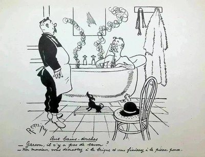 Robert CARRIZEY Signed Lithograph Les Bains-Douches 1943 Humour