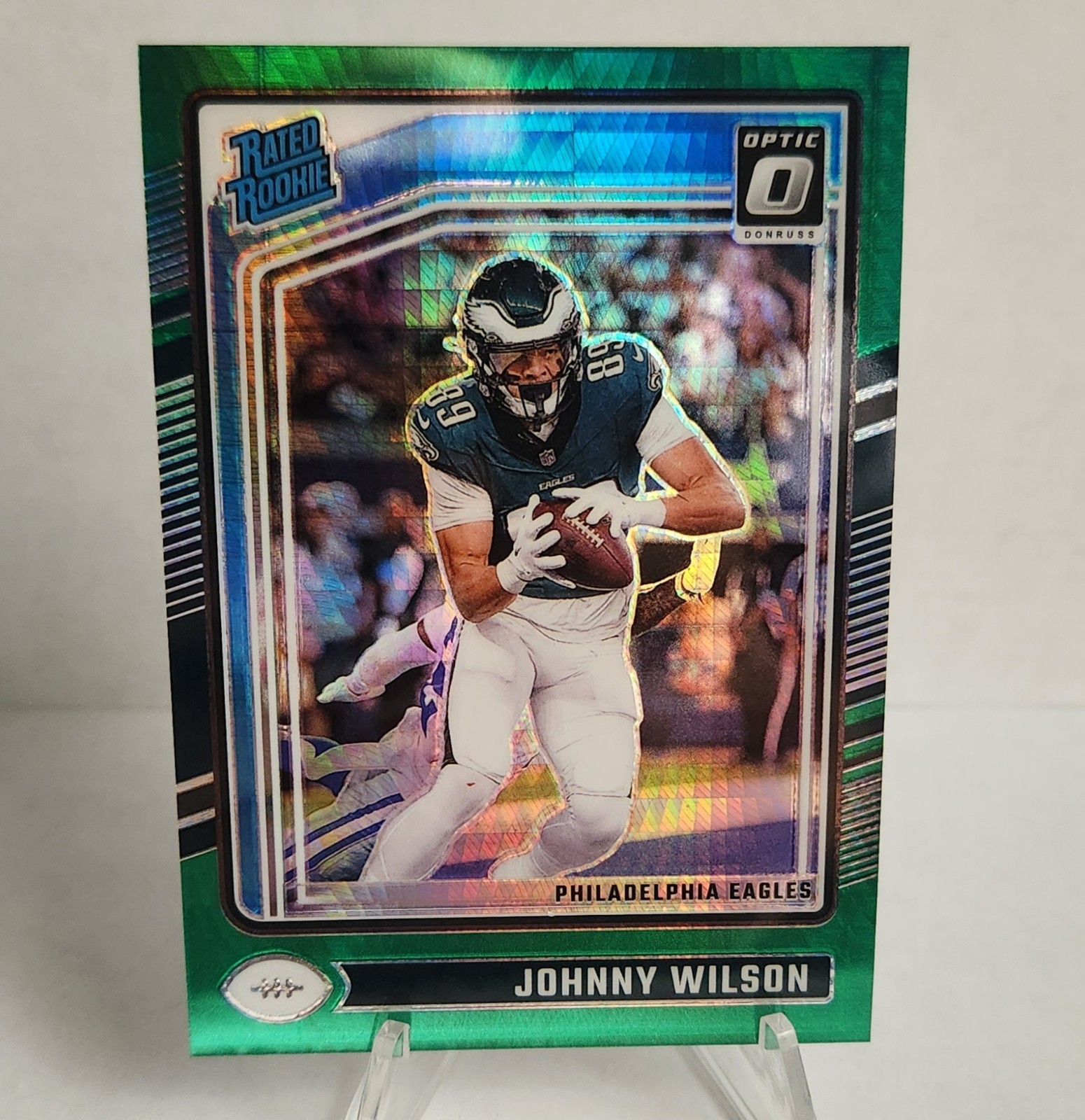 2024 Donruss Optic Johnny Wilson Green Hyper Prizm Eagles #256 Rated Rookie RC
