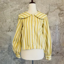 Reclaimed Vintage Yellow Striped Button Up Peter Pan Collar Shirt XS