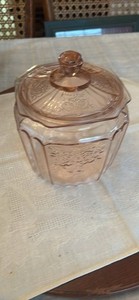Vintage 1930's Anchor Hocking Pink Depression Glass Mayfair Cookie Jar 