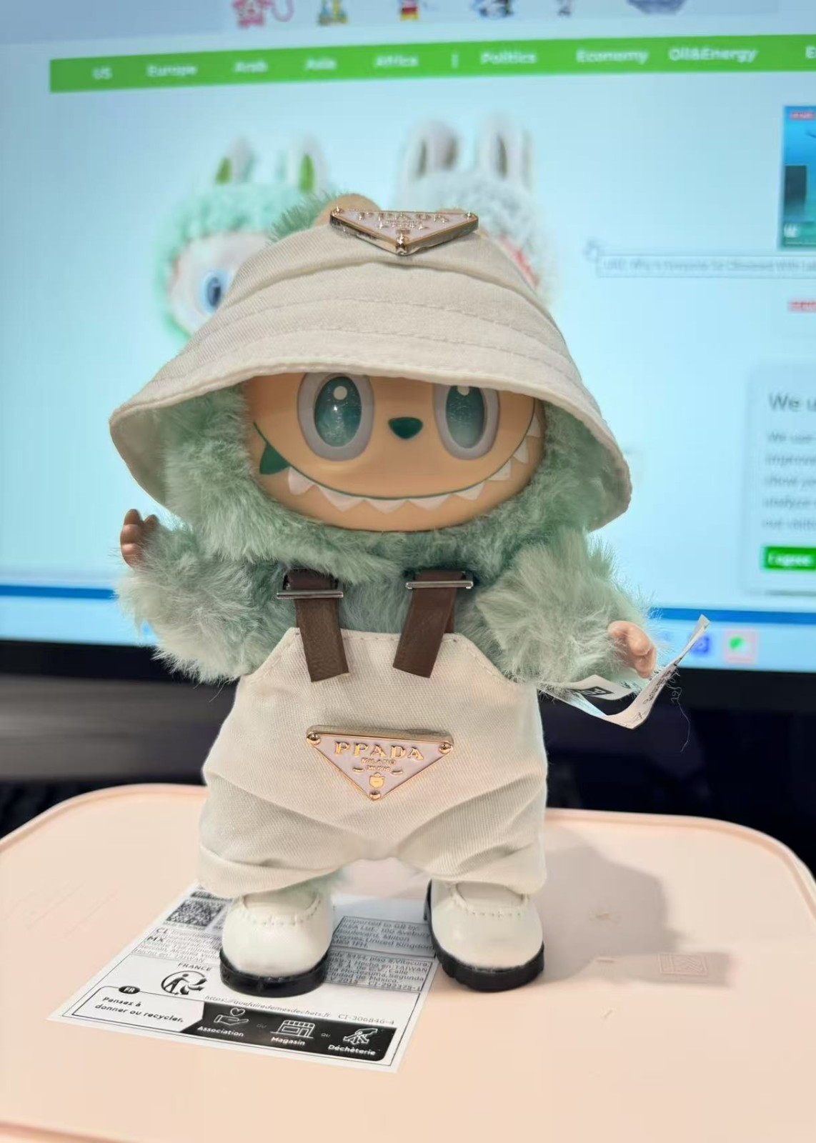 Prada all white Labubu outfit with matching shoes-image