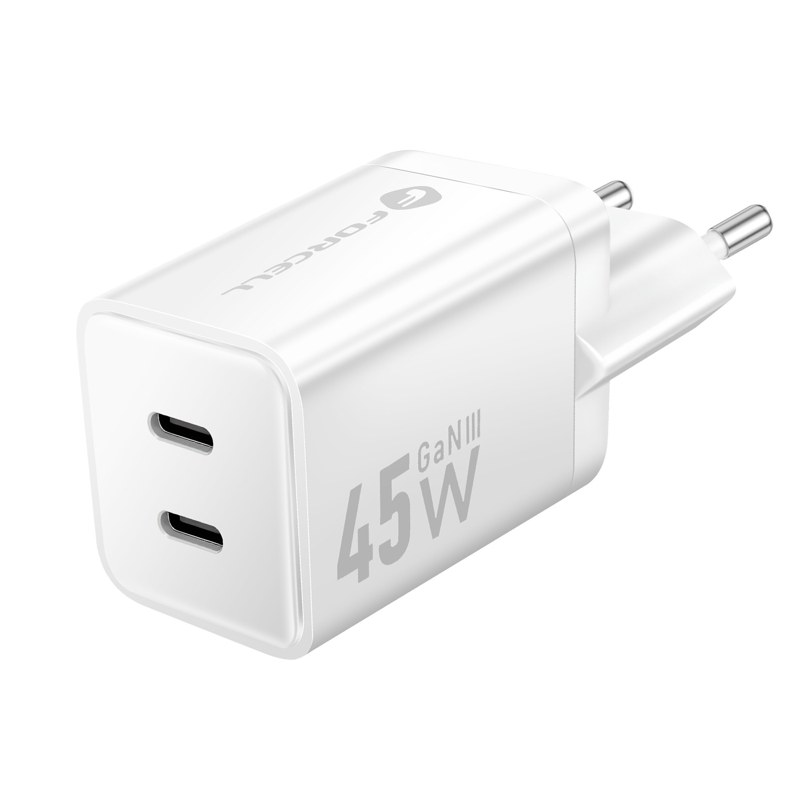 Chargeur double USB-C 45W Forcell miniature idéal pour le voyage