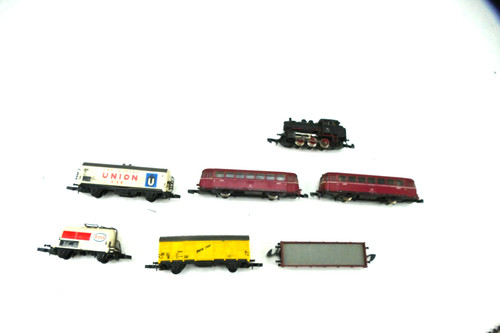 Locomotora de vapor Spur Z + autobús ferroviario con remolque + 4 vagones de mercancías Z-5256 | Condition: Gebraucht