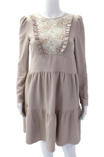 Acler Womens Floral Lace Long Sleeve Casual A-Line Mini Dress Brown Size 36