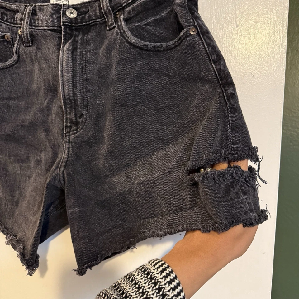 Abercrombie and fitch charcoal black the dad short high rise distressed shorts - Image 2 of 4
