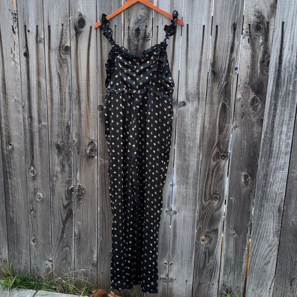 Aqua черный цветочный оборки Sweetheart без рукавов широкие ноги комбинезон размер средний - Изображение 4 из 4