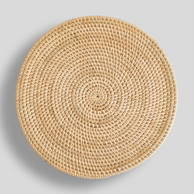 Pottery Barn Tava Handwoven Rattan Round Placemats Light Natural Set of 4