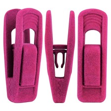 20 PCS Velvet Hangers Clips Non-Slip Clothes, Strong Finger Flocked Rose Red