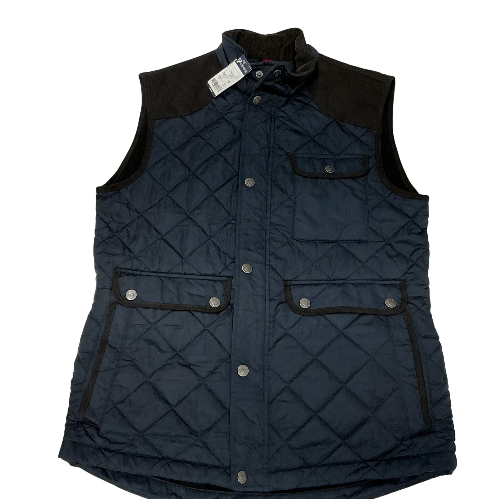 Cremieux Vest Mens Small Navy Blue Quilted Full Zip Fleece Lined Pockets Field