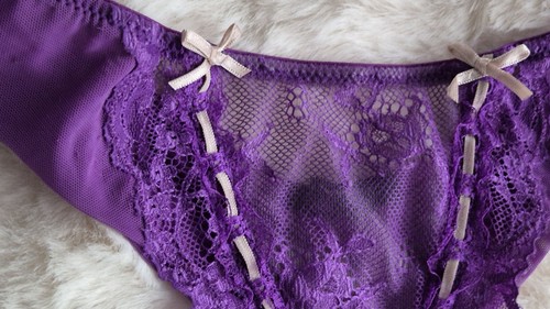 Women's Elle Macpherson Intimates Lace Thong, Purple, Small - Picture 6 of 9