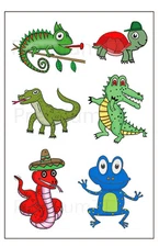 Temporary Reptile tattoos - 6 sheets (36 tattoos) Crocodile Turtle Frog Snake