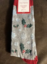 Club Room Men's Novelty Christmas Holiday Crew Socks One Size Holly Leaves