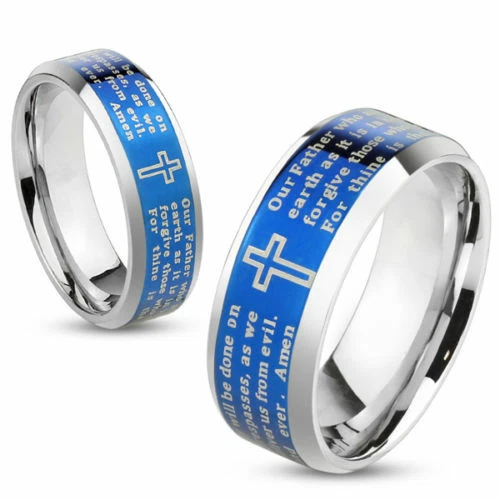Mens wedding band deals with lord's prayer