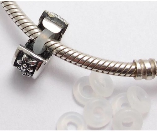 40pz Anelli Tappo Gomma Silicone Trasparente Distanziatore Perline Adattamento Bracciale Europeo - Foto 3 di 7