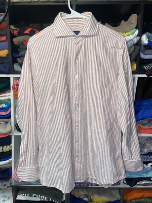 PROPER CLOTH Mens Size M 16.5-33.5 Button Shirt Textured Woven Oxford Stripe
