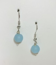 Opaque Light Blue Seaglass Earrings, 925 Sterling Silver French Hook Ear Wires.