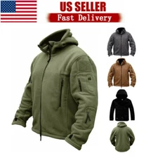 Men's Tactical Fleece Jacket Full-Zip Windproof Coat Outdoor Hiking Work Casual