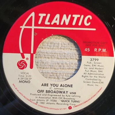 Off Broadway "Are You Alone (mono) / Are You Alone (stereo)" promo VG+ - image 1 of 3