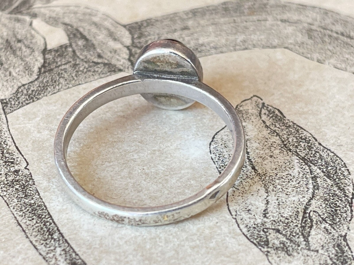 Bague Ancienne En Argent Massif 925 Avec Pierre Noire - Taille 52