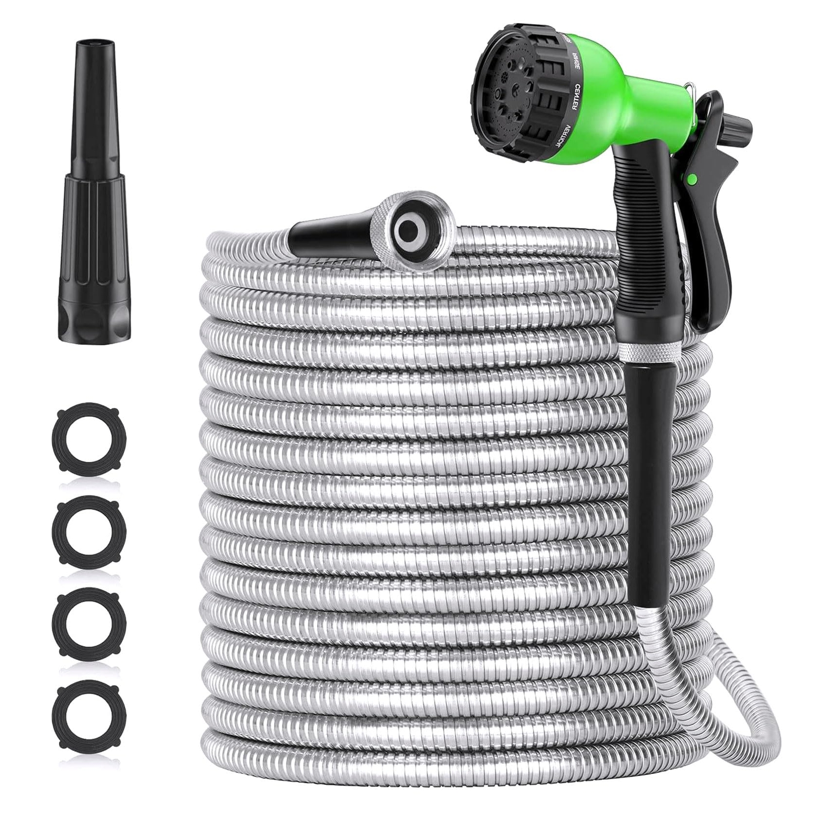 Garden Hose 50FT, Water Hose with 10 Function Nozzle 304 Stainless Steel Meta...
