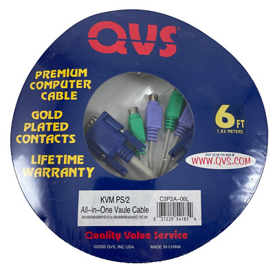 All-in-one Cable Kit 6ft C3P2A-06L Gold plated contacts QVS KVM PS/2