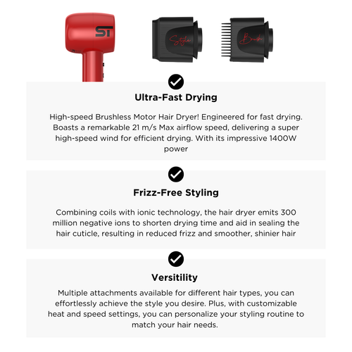 Supreme Trimmer Hair Dryer SHD347, 3 Heat / 3 Speed Settings & Cool Shot | Red - 第 7/9 張圖片