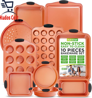 NutriChef 10tlg Antihaft Backformen Set Kohlenstoffstahl Ofenblech Kuchenformen Pizza 