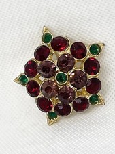 Gold Tone Multi Colored Rhinestone Star Brooch Lapel Scarf Pin