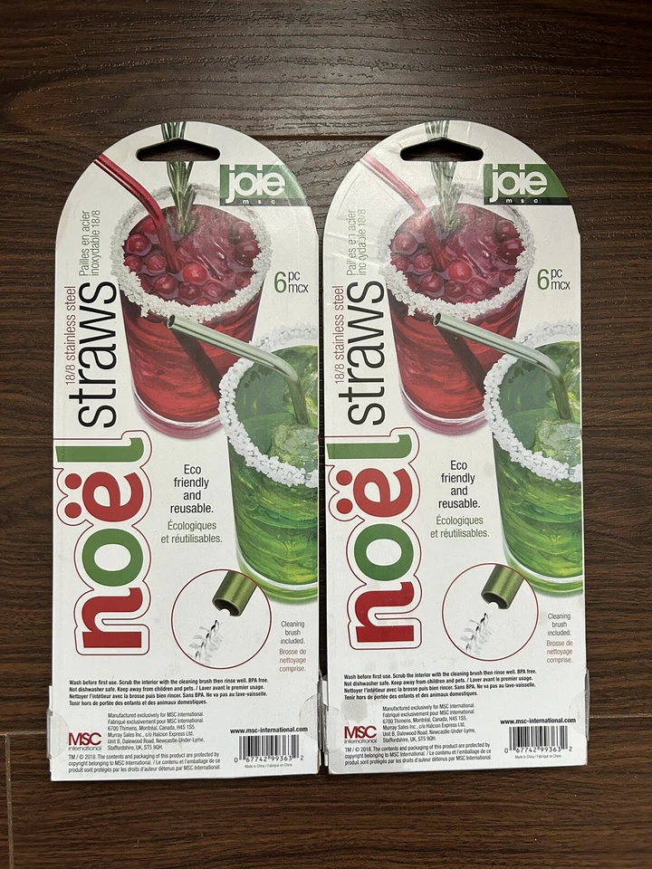 2 pajitas reutilizables de acero inoxidable JOIE 6 piezas con cepillo de limpieza verde rojo y dorado Foto 2 de 2