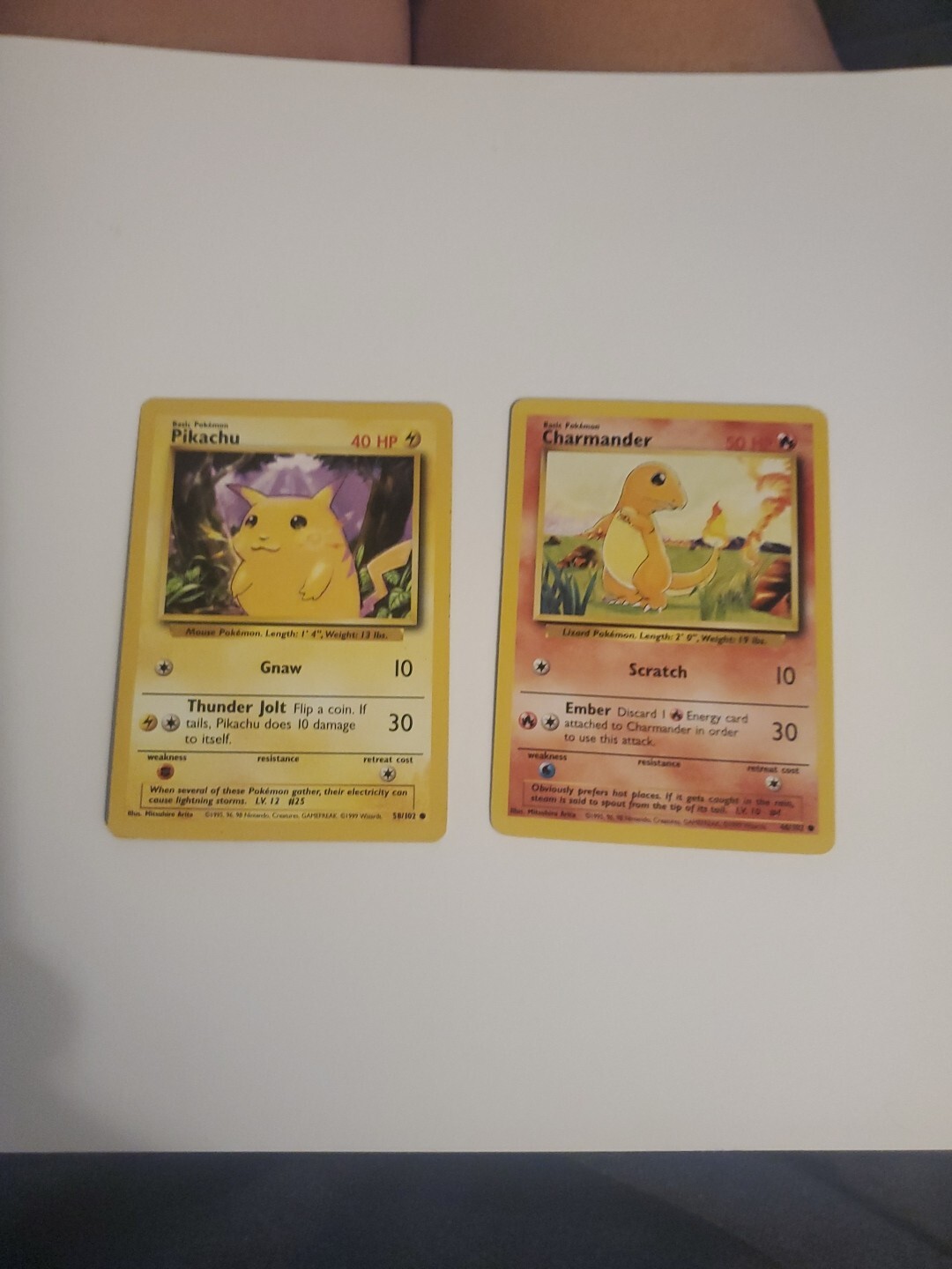  - Pokémon TCG1  Pikachu Base Set 58/102 & 1 Charmander #46/102 Regular  Common