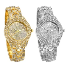 Women Ladies Luxury Roman Numerals Rhinestone Band Analog Quartz Wrist Watch