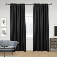 2X Thermovorhang KräUselband Gardinen Verdunkelung Blickdicht Schwarz 225X135 Cm
