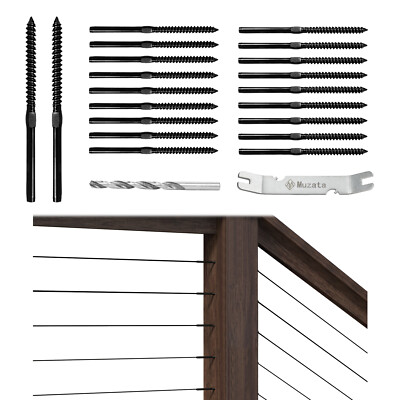 Muzata 1/8'' Black Swage Lag Screws Left & Right Cable Railing Hardware Kit CK17