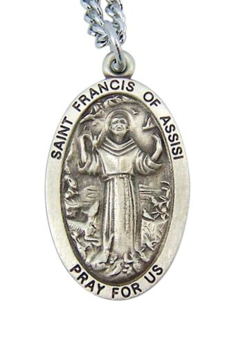 Sterling Silver Oval Saint Francis of Assisi with Animals Medal Pendant, 1 Inch