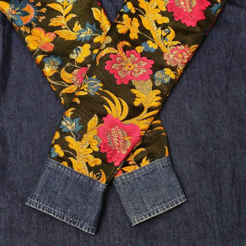 Vintage Ipekyol Denim Hemd Jacke bestickt Blumen Langarm Hi Low Größe 6 - Bild 9 von 11