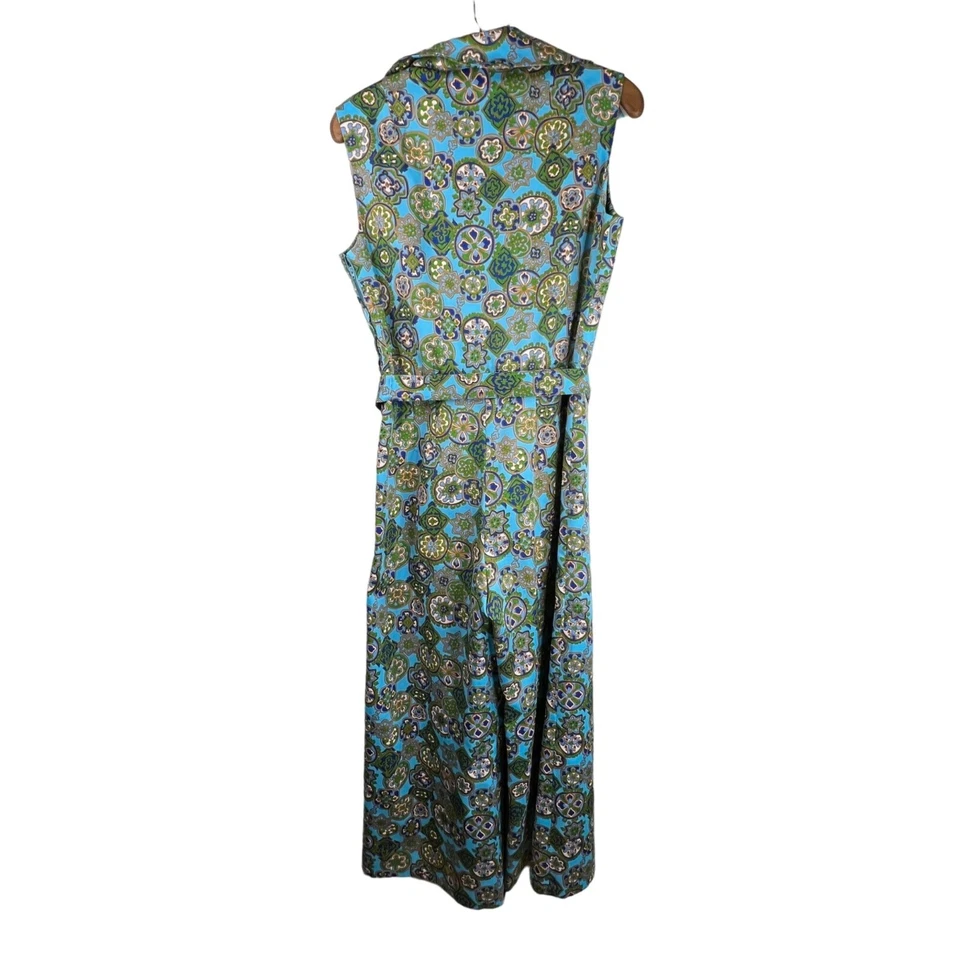 Handmade Vintage 70s Jumpsuit Size Small Floral Medallion Collared Hippie Blue - Image 2 of 4