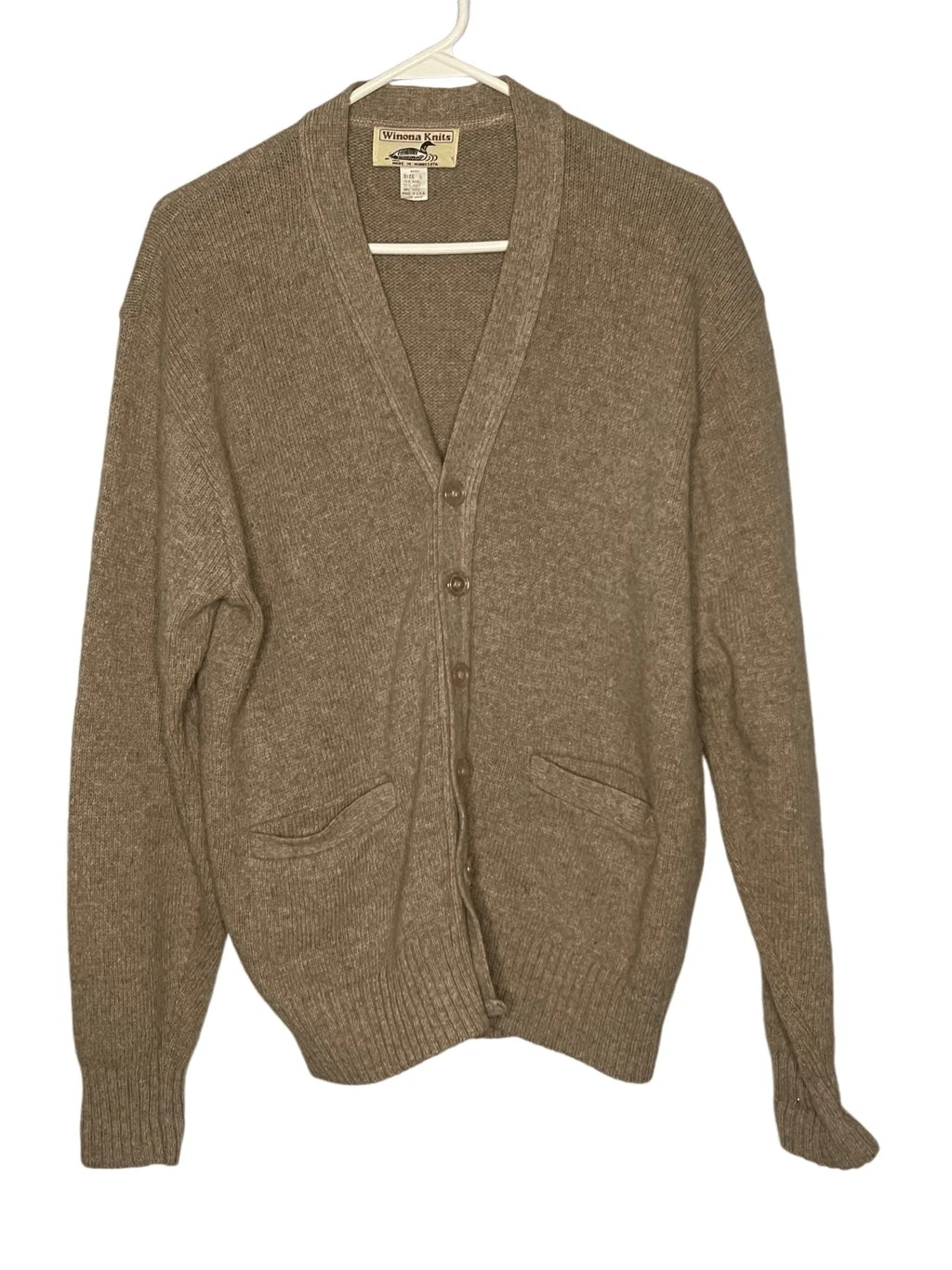 Winona Knits Wool Blend Men’s Button Front Cardigan Sweater Neutral Size Large