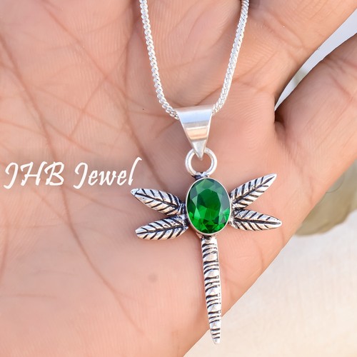 Pendentif Papillon Malachite Sur Argenté 925 - Fait Main, Sans Nickel - Provenance Inde