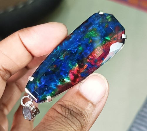 Certified 101.10 Ct Natural Ammolite 925 Solid Silver Rainbow Pendant Gemstone - Picture 4 of 7