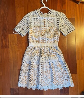 self-portrait grosgrain-trimmed guipure lace mini dress White Guipure Lace Mini Dress  self-portrait-US