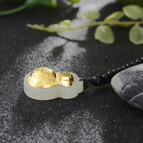 Pure 999 24K Yellow Gold Leaf Natural Jade Women Lucky Bless Fu 福 Bag ...