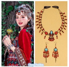 SD7-1 Belly Dance Gypsy Fortune Teller Costume Faux Turquoise Earrings Headpiece