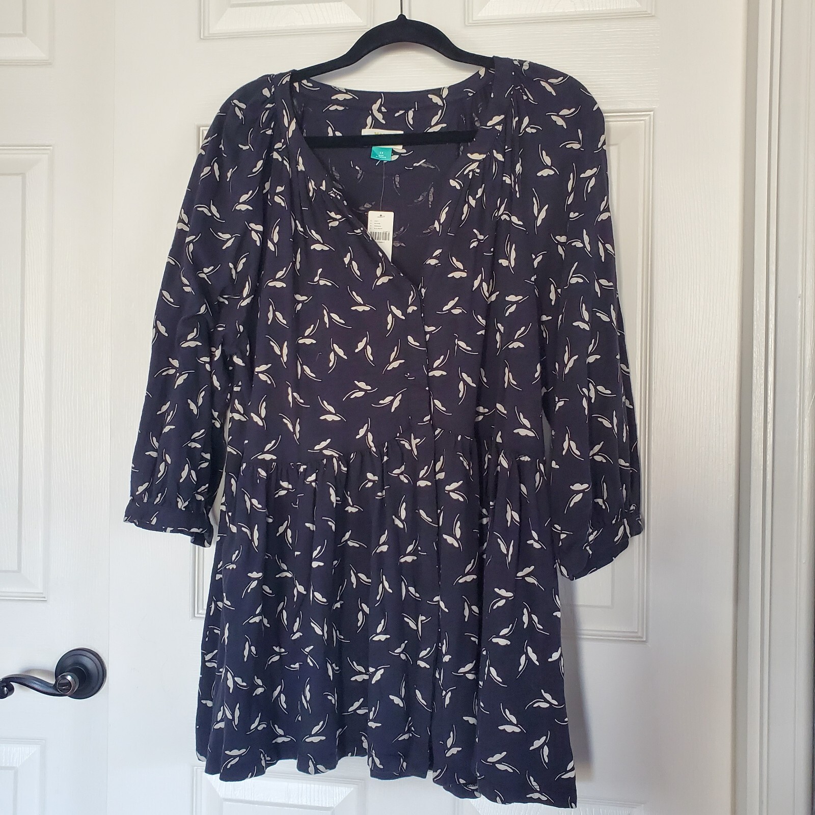 Maeve Winona Tunic Charcoal Floral 3/4 Sleeves Button Front relaxed fit Plus 2X