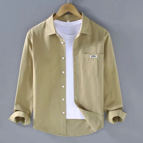 Mens Loose Long Sleeve Fall/Spring Casual Lapel Work Shirt Tops