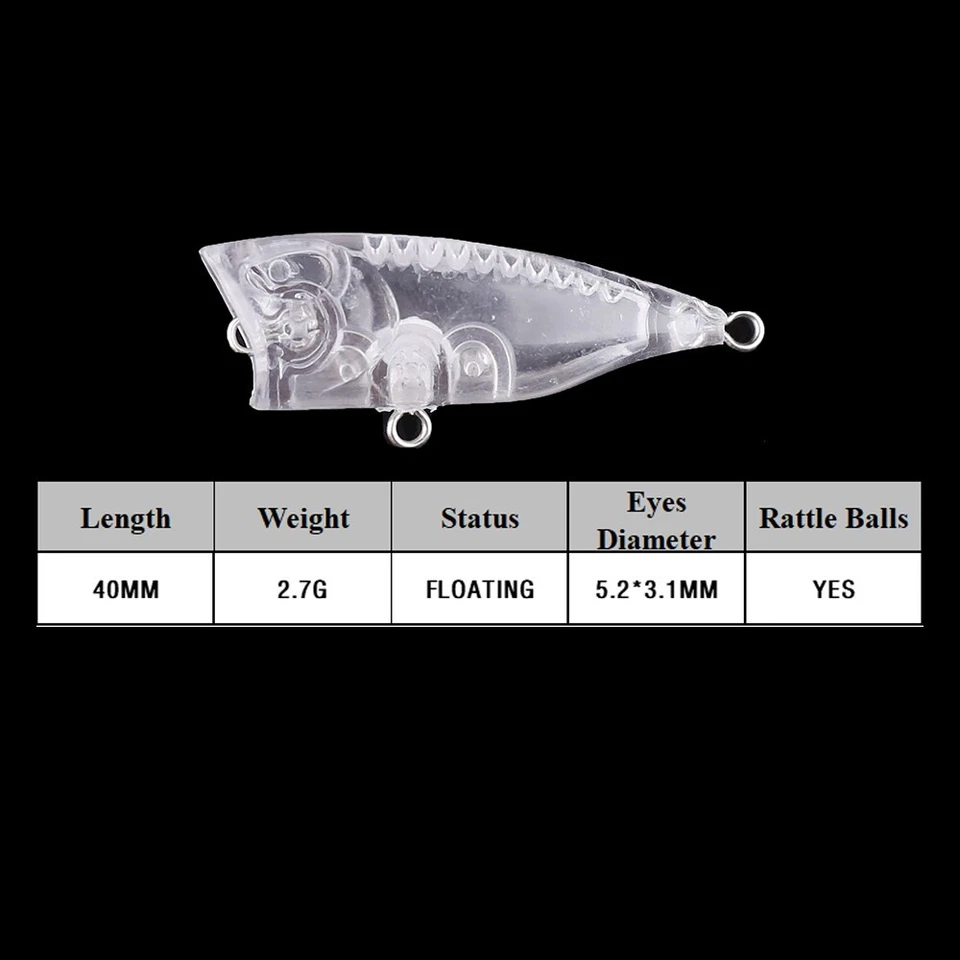 Señuelo de pesca en blanco 30 piezas 4 cm 2,7 G Topwater mini sonajero popper hágalo usted mismo cebo sin pintar Foto 2 de 4