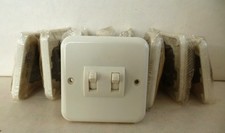 9 Vintage Crabtree Flush Mount Toggle Twin Gang Light Switch 5A White NOS
