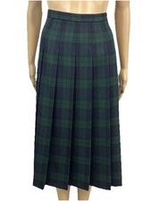 Vtg Pendleton Wool Skirt Pleated Midi Black Watch Tartan Plaid Skirt 12P Preppy
